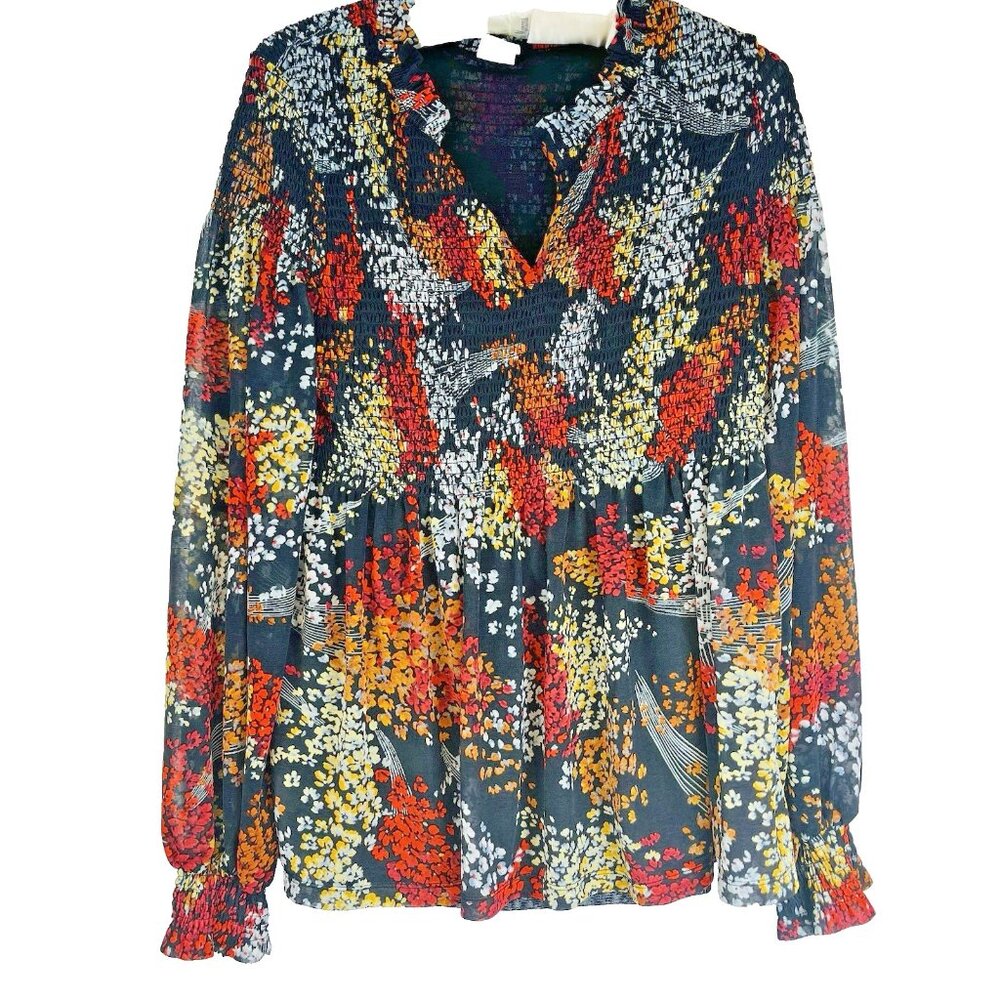 Anthropologie‎ Akemi + Kin Womens Adria Top Size M Dark Fairy Floral Smocked